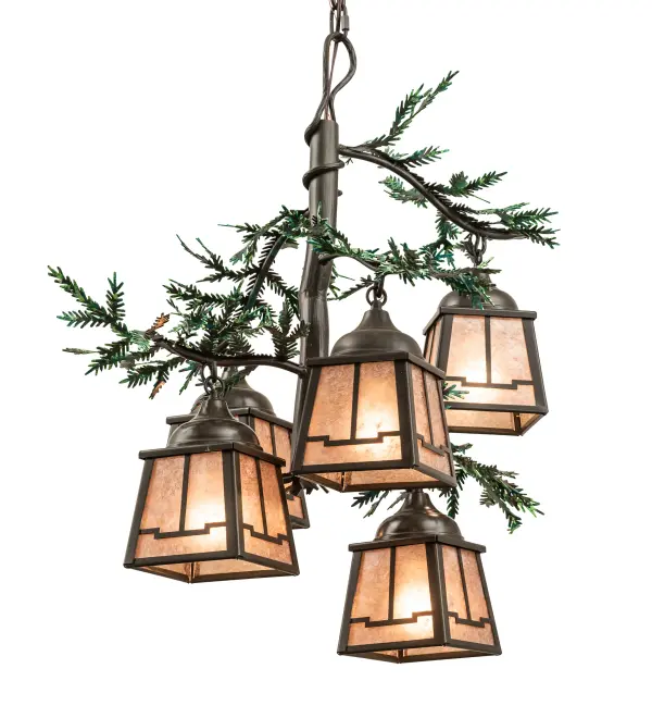The material is Steel and Mica. The finish is Timeless Bronze w/ Green Trees. The diffuser is Silver Mica.