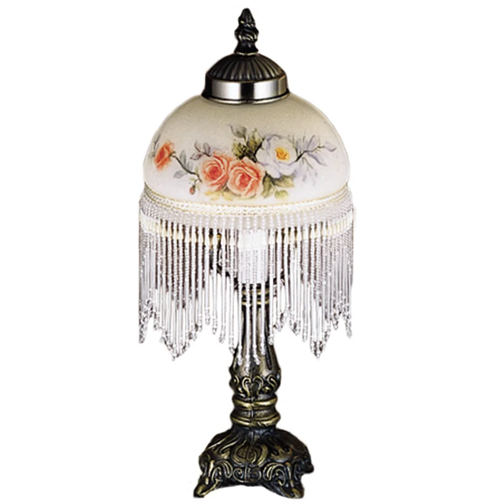 13" High Roussillon Rose Bouquet Fringed Mini Lamp