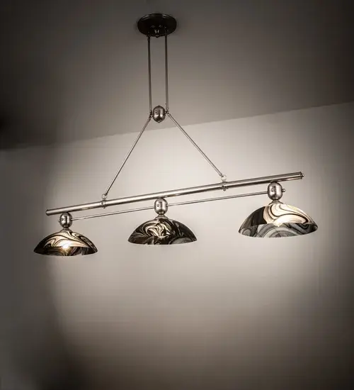 70" Long Deco Ball 3 Light Noir Swirl Island Pendant - Image 1