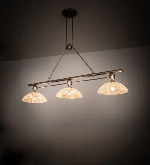 70" Long Deco Ball Cognac Swirl Glass 3 Light Island Pendant - Image 1