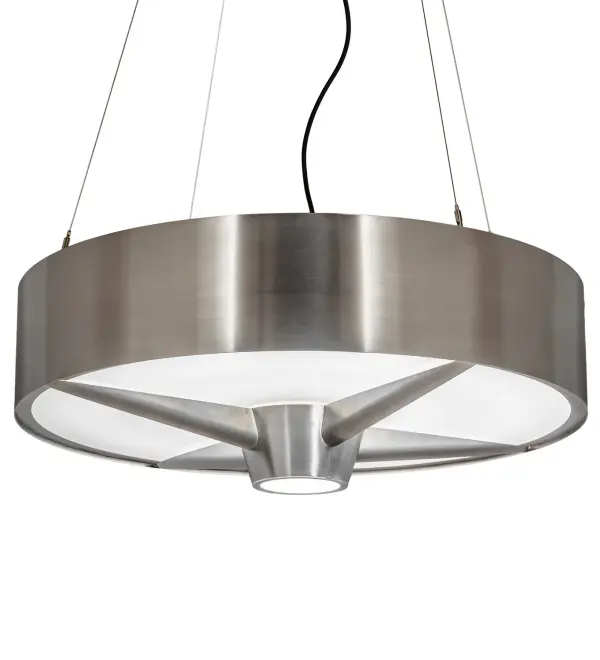 Like a propeller powering the launch of an aircraft beyond the surly bonds of Earth to dance amid heavenly skies. The striking Earheart pendant showcases a star spoked hub. Elevate the home of your plane enthusiast or airport concourse with these unique luminaires. Hardware is finished in Brushed Stainless Steel and complemented with a Statuario Idalight lens. Integral LEDs provide energy efficient illumination and long life. Overall height ranges from 24 to 88 inches as the aircraft cable length adjusts easily in the field. Custom crafted in our 180,000 square foot manufacturing facility in Yorkville, New York. Select diffuser colors and metal finishes from our vast palette of appealing hues. UL & cUL listed for dry and damp locations. Collection: Earhart Finish: Brushed Stainless Steel Glass: Statuario Idalight Width: 36.00" Height: 24.00" Length: 36.00" Weight: 40.00 lb Maximum Wattage: 48.00 W Bulb Type: STRIP Bulb Base: INTEGRAL Light Source: LED Color Temperature: 3500 K Material: Steel Country of Origin: USA Safety Listing: Damp Safety Rating: Damp LED