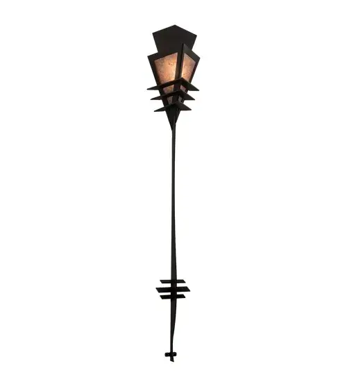 An intriguing tribal motif is updated with contemporary styling and materials. Zaira is defined with a stunning diamond shaped diffuser in warm Silver Mica. The dramatically designed shade is highlighted with piercing arrowhead metal accents and a long stylish finial featured in a Blackwash finish. Beautiful ambient lighting washes the wall behind any room in a fine home; hotel; or commercial space from Paterson; New Jersey; to Syracuse; New York; to Naperville; Illinois. It is ideal for illuminating hallways and entryways in homes and restaurants from Memphis; Tennessee; to Detroit; Michigan; to Honolulu; Hawaii. The Zaira Wall Sconce is featured in our American-made; American-designed; handcrafted Craftsman Lighting Collection. The fixture is manufactured in Yorkville; New York. It is UL and cUL listed for dry and damp locations. - alternate view