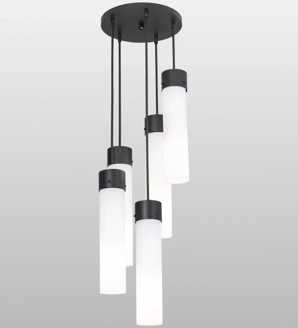 Creating a dramatic design statement with five Cylindres displayed at various heights. This stunning pendant defines a distinctive sophisticated aesthetic. The Statuario Idalight diffusers are embraced with hardware featured in a bold Solar Black finish. Handcrafted by highly skilled artisans in our 180;000 square foot manufacturing facility in Yorkville; NY. Custom sizes; finishes and diffuser colors available. UL and cUL listed for dry and damp locations.