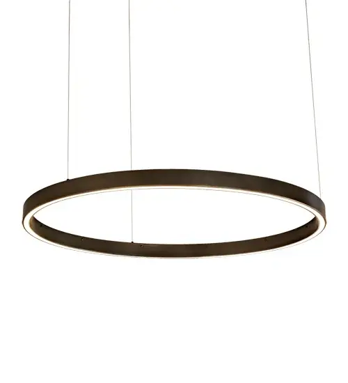 A modern sophisticated pendant featuring a spectral halo of ambient light that creates a stunning visual effect and breathtaking drama. Eliminating the power cord; our exclusive proprietary suspension system is engineered with low voltage spacecraft cables for balance; precision and a clean aesthetic. This Bronze finished solid ring reveals a Statuario Idalight diffuser. Integral LEDs deliver dimmability; energy savings; minimal maintenance and long life. The overall height of this pendant ranges from 4 to 74 inches as the cable length can be easily adjusted in the field to accommodate your specific lighting application needs. Diffuser colors; metal finishes and fixture sizes can be customized to your needs. - alternate view