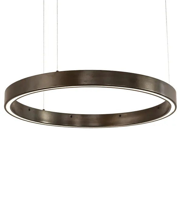 A modern sophisticated pendant featuring a spectral halo of ambient light that creates a stunning visual effect and breathtaking drama. Eliminating the power cord, our exclusive proprietary suspension system is engineered with low voltage spacecraft cables for balance, precision and a clean aesthetic. This Bronze finished solid ring reveals a Statuario Idalight diffuser. Integral LEDs deliver dimmable, robust illumination, energy savings, minimal maintenance and long life. The overall height of this pendant ranges from 4 to 74 inches as the cable length can be easily adjusted in the field to accommodate your specific lighting application needs. Diffuser colors, metal finishes and fixture sizes can be customized to your needs. Collection: Anillo Finish: Bronze Glass: Statuario Idalight Width: 24.00" Height: 4.00" Length: 24.00" Weight: 32.00 lb Maximum Wattage: 27.00 W Bulb Type: STRIP Bulb Base: INTEGRAL Light Source: LED Color Temperature: 3000 K Material: Steel Country of Origin: USA Safety Listing: Damp Safety Rating: Damp LED