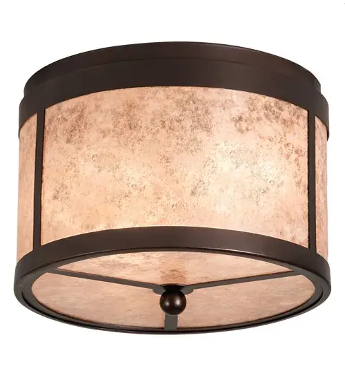 Inspired by the famed Arts and Crafts movement in design. This handsome ceiling fixture provides beautiful ambient light gently projected from a stunning Silver Mica shade. The stunning drum-styled ceiling fixture is enhanced with a Mahogany Bronze finished frame and hardware. The Smythe Craftsman Semi-Flushmount is featured in our American-made; American-designed; handcrafted Arts & Crafts Lighting Collection and manufactured in Yorkville; New York. UL and cUL listed for dry and damp locations. - alternate view
