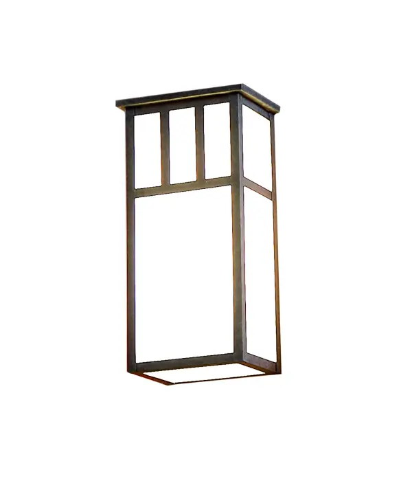 Reminiscent of the American Mission revival movement. This handsome minimalist design features welcoming light evoked through stunning White Iridescent art glass with an intersecting straight line design. This luminaire is enhanced with decorative accents, frame and hardware featured in an Antique Iron Gate finish. Created by the hands of highly skilled artisans at our 180,000 square foot manufacturing facility in Yorkville, New York. Custom sizes, finishes and diffuser colors are available. Dimmable energy efficient and standard lamping options offered. UL and cUL listed for damp and dry locations. Collection: Cristoph Finish: Antique Iron Gate Glass: White Art Glass Width: 10.00" Height: 20.00" Length: 7.00" Weight: 9.00 lb Extension from Wall: 7.00" Number of Bulbs: 2 Maximum Wattage: 60.00 W Bulb Type: A19 Bulb Base: E26 Material: Steel Country of Origin: USA Safety Listing: Damp Safety Rating: Damp