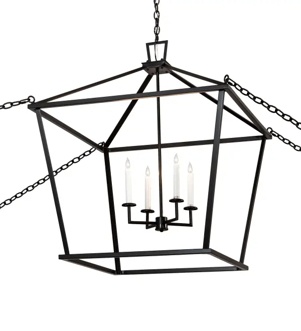 A sophisticated architecturally styled fixture that will give your interior an extra edge with this breathtaking fixture. This solid structure features 4 White faux candlelights perched on bobeches. Anti-sway chains prevent the pendant from swinging in the wind. The pendant is enhanced with a Flat Black finish. The overall height of this pendant ranges from 42 to 114 inches as the chain length can be easily adjusted in the field to accommodate your specific lighting application needs. Handmade in our 180;000 square foot manufacturing facility in Yorkville; New York. Available in custom sizes; styles and finishes. UL and cUL listed for dry and damp locations.