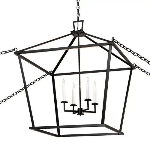 A sophisticated architecturally styled fixture that will give your interior an extra edge with this breathtaking fixture. This solid structure features 4 White faux candlelights perched on bobeches. Anti-sway chains prevent the pendant from swinging in the wind. The pendant is enhanced with a Flat Black finish. The overall height of this pendant ranges from 42 to 114 inches as the chain length can be easily adjusted in the field to accommodate your specific lighting application needs. Handmade in our 180;000 square foot manufacturing facility in Yorkville; New York. Available in custom sizes; styles and finishes. UL and cUL listed for dry and damp locations. - alternate view