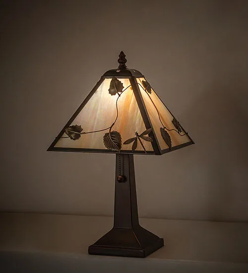 9" Square Vine Leaf & Dragonfly Table Lamp
