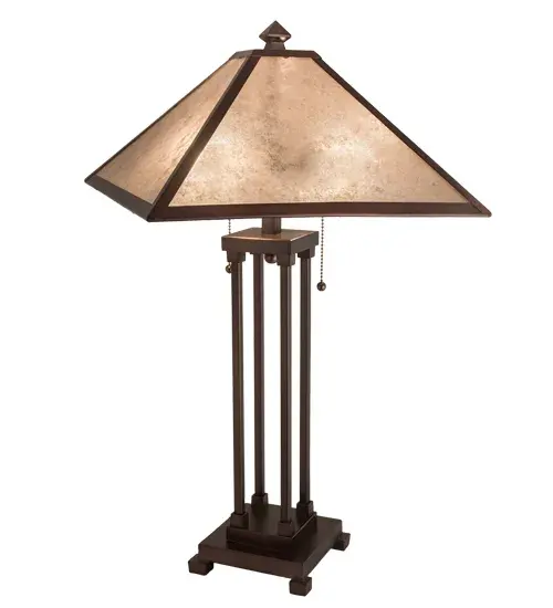 Every Meyda Tiffany item is a unique handcrafted work of art. Natural variations in the wide array of materials that we use to create each Meyda product make every item a masterpiece of its own. Photographs are a general representation of the product. Colors and designs will vary. Collection: Mission Finish: Mahogany Bronze Mahogany Bronze Glass: Silver Mica Width: 22.50" Height: 28.00" Length: 16.00" Weight: 8.50 lb Number of Bulbs: 2 Maximum Wattage: 60.00 W Bulb Type: A19 Bulb Base: E26 Material: Zinc/Brass Country of Origin: CHINA Safety Listing: Dry Safety Rating: Dry - alternate view
