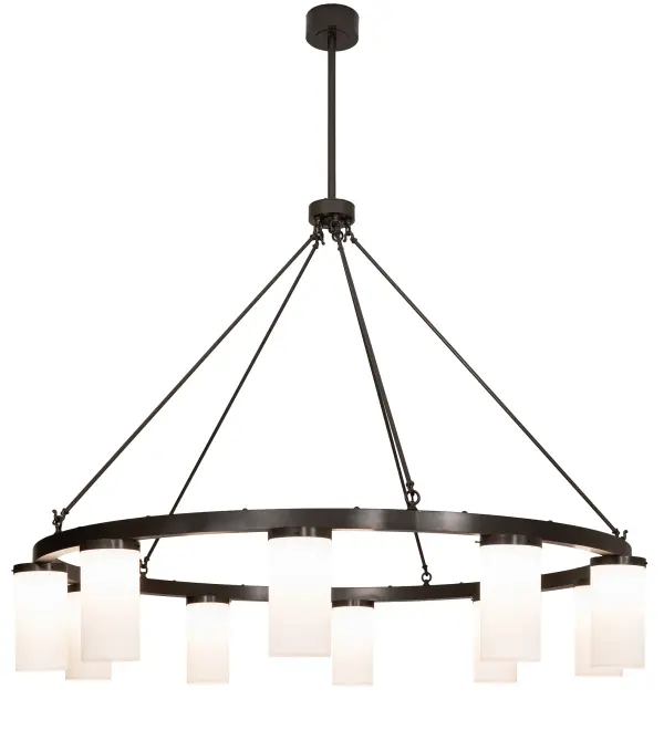 Blending an elegant style with a classic distinguished look. Loxley is custom crafted with 10 Statuario Idalight Cylindres that deliver beautiful ambient illumination. This massive chandelier is featured in a Bronze finish. Ideal for installation in dining areas; conference tables; lobbies and other residential; hospitality and commercial spaces. Handcrafted by highly skilled artisans in our 180;000 square foot manufacturing facility in Yorkville; New York. Diffuser colors; metal finishes and fixture sizes can be customized to your needs. UL and cUL listed for dry and damp locations.