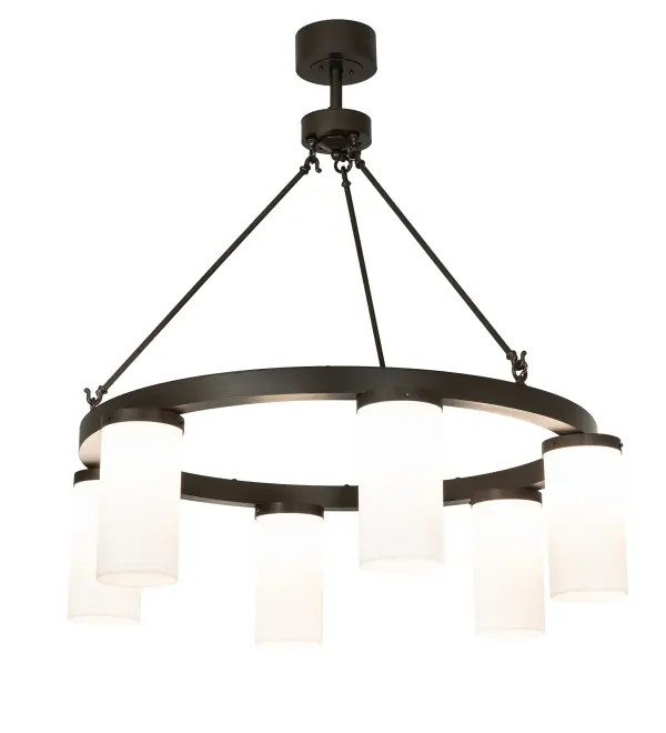 Blending an elegant style with a classic distinguished look. Loxley is custom crafted with 6 Statuario Idalight Cylindres that provide beautiful ambient illumination. The chandelier is featured in a Bronze finish. Ideal for installation in dining areas; conference tables; lobbies and other residential; hospitality and commercial spaces. Handcrafted by highly skilled artisans in our 180;000 square foot manufacturing facility in Yorkville; New York. Diffuser colors; metal finishes and fixture sizes can be customized to your needs. UL and cUL listed for dry and damp locations.