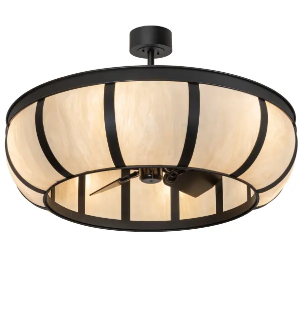 Our custom crafted Chandel-Air is a fan integrated lighting fixture that features a stunning Creme Carrare Idalight lens complemented with an Old Wrought Iron finish. This energy saving Arts & Crafts inspired Chandel-Air creates a windchill to keep the space cool in the summer, and is reversed in the winter to push down hot air and maintain warmth. The Prime Dome Chandel-Air is included in our American made, American designed handcrafted Chandel-Air Collection. Manufactured in Yorkville, New York. UL and cUL listed for dry and damp locations. Collection: Prime Finish: Old Wrought Iron Glass: Creme Carrare Idalight Width: 44.00" Height: 28.00" Length: 44.00" Weight: 87.00 lb Number of Bulbs: 6 Maximum Wattage: 60.00 W Bulb Type: A19 Bulb Base: E26 Material: Steel Country of Origin: USA Safety Listing: Damp Safety Rating: Damp