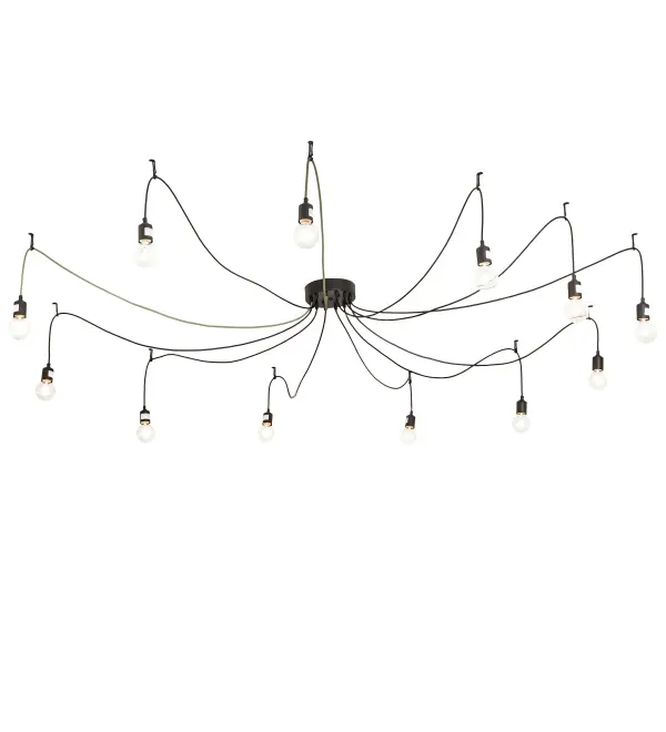 Designed like a festive garland of party lights for a special occasion or ambience in a residence, lounge or restaurant. Castiliolite features twelve Edison lamps draped with Black and Green colored cords from the ceiling. The pendant is complemented with a Solar Black finish. The overall height ranges from 12 to 70 inches as the cord lengths can be easily adjusted in the field to accommodate your specific lighting application needs. Custom crafted by highly skilled artisans in our 180,000 square foot manufacturing facility in Yorkville, New York. Lamping styles, metal finishes and fixture sizes can be customized to your needs. UL and cUL listed for dry and damp locations. Collection: Castiliolite Finish: Solar Black Glass: Black Glass,Green Width: 120.00" Height: 12.00" Length: 120.00" Weight: 9.50 lb Number of Bulbs: 12 Maximum Wattage: 6.00 W Bulb Type: G25 Bulb Base: E26 Light Source: LED Material: Steel Country of Origin: USA Safety Listing: Damp Safety Rating: Damp LED