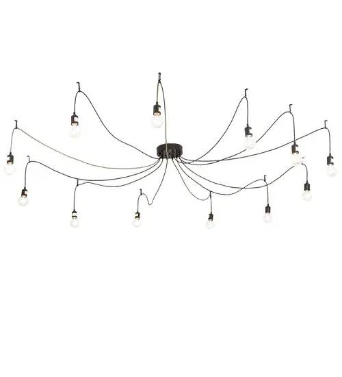 Designed like a festive garland of party lights for a special occasion or ambience in a residence, lounge or restaurant. Castiliolite features twelve Edison lamps draped with Black and Green colored cords from the ceiling. The pendant is complemented with a Solar Black finish. The overall height ranges from 12 to 70 inches as the cord lengths can be easily adjusted in the field to accommodate your specific lighting application needs. Custom crafted by highly skilled artisans in our 180,000 square foot manufacturing facility in Yorkville, New York. Lamping styles, metal finishes and fixture sizes can be customized to your needs. UL and cUL listed for dry and damp locations. Collection: Castiliolite Finish: Solar Black Glass: Black Glass,Green Width: 120.00" Height: 12.00" Length: 120.00" Weight: 9.50 lb Number of Bulbs: 12 Maximum Wattage: 6.00 W Bulb Type: G25 Bulb Base: E26 Light Source: LED Material: Steel Country of Origin: USA Safety Listing: Damp Safety Rating: Damp LED - alternate view
