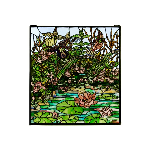 27.75"W X 30"H Woodland LilyPond Stained Glass Window
