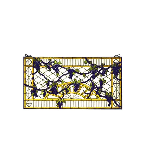 32"W X 17"H Grape Diamond Trellis Custom Stained Glass Window