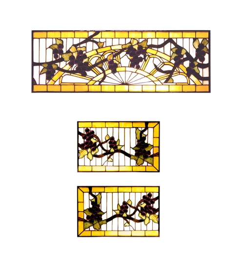 56.75"W X 9.25"H Jeweled Grape 3 Piece Stained Glass Window