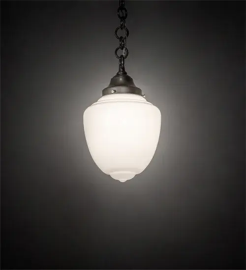White art glass reflects an authentic classic acorn-styled design; a perfectly formed shade that was handcrafted with rich artisanship and style. Originally used in private residences; schools; galleries; and libraries; this fixture will illuminate a broad range of interiors today. The pendant is enhanced with Brass hardware that is finished in Nickel. This vintage-style lighting fixture features a refined yet consistent distinctive style that originated in public buildings in the early 1920s. Inspired by homes and libraries from Wells; Maine; to Lawson; Missouri. The pendant's overall height ranges from 19 to 54 inches; as the chain can be adjusted in the field to meet your exact specifications. The Lancaster Pendant is included in our American-designed; handcrafted Revival Lighting Collection. UL and cUL listed for dry and damp locations.