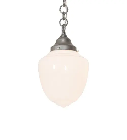 White art glass reflects an authentic classic acorn-styled design; a perfectly formed shade that was handcrafted with rich artisanship and style. Originally used in private residences; schools; galleries; and libraries; this fixture will illuminate a broad range of interiors today. The pendant is enhanced with Brass hardware that is finished in Nickel. This vintage-style lighting fixture features a refined yet consistent distinctive style that originated in public buildings in the early 1920s. Inspired by homes and libraries from Wells; Maine; to Lawson; Missouri. The pendant's overall height ranges from 19 to 54 inches; as the chain can be adjusted in the field to meet your exact specifications. The Lancaster Pendant is included in our American-designed; handcrafted Revival Lighting Collection. UL and cUL listed for dry and damp locations. - alternate view