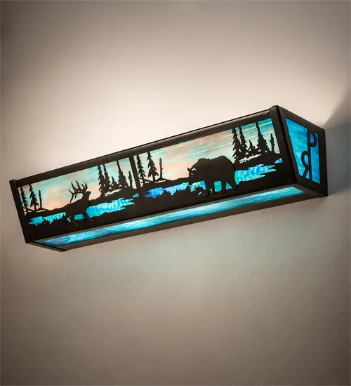24" Wide Elk & Black Bear Personalized Vanity Light