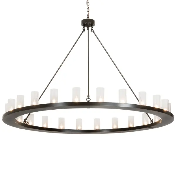 Blending an elegant style with a classic, distinguished look... This massive Loxley chandelier is custom-crafted with 24 Clear Seeded Glass Cylindres, providing beautiful ambient lighting. These illuminating elements are perched on a sturdy ring, enhanced with a Timeless Bronze finish. The luxurious custom-crafted fixture is ideal for illuminating ballrooms, dining areas, lobbies, entryways, and other residential, hospitality, and commercial spaces. The Loxley 24 Light Chandelier is part of our American-made, American-designed, handcrafted Loxley Lighting Collection. This fixture is manufactured in Yorkville, New York, and is UL and cUL listed for dry and damp locations. The Loxley Collection features various chandeliers, pendants, and wall sconces designed with sturdy rings accented with faux candlelights or cylindrical elements. Many of these fixtures make great statement pieces for large spaces and can be customized with your choice of size, finish, and lamping. Collection: Loxley Finish: Timeless Bronze Glass: Clear Seeded Glass Width: 72.00" Height: 165.00" Length: 72.00" Weight: 85.00 lb Number of Bulbs: 24 Maximum Wattage: 40.00 W Bulb Type: B11 Bulb Base: E26 Material: Steel Country of Origin: USA Safety Listing: Damp Safety Rating: Damp