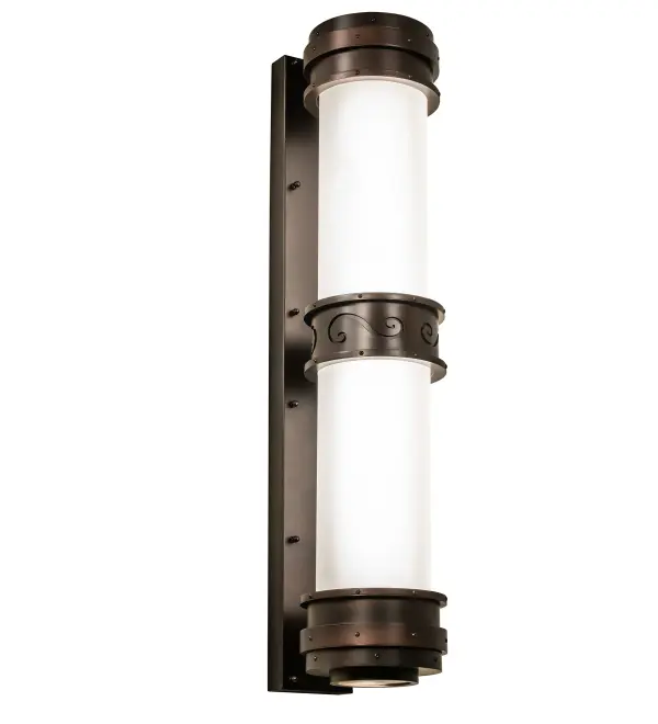 Designed with a curved profile and a distinctive look; this appealing and versatile wall fixture defines a sophisticated aesthetic for your outdoor space. This wall sconce features a Clear Frosted Glass lens that is complemented by Statuario Idalight bottom and top diffusers. The cylindrical wall luminaire is enhanced with Stainless Steel hardware with decorative brackets and scrolled accents offered in a Dark Bronze finish. The striking wall fixture is perfect for installation in port cocheres and outdoor patios in hotels; resorts and other hospitality locations from Cincinnati; Ohio; to St. Paul; Minnesota; to Stockton; California. Integral LEDs deliver high-quality light; energy savings; and long-rated life. The McLean Wall Sconce is included in our American-made; American-designed; handcrafted Architectural Lighting Collection; which is manufactured in Yorkville; New York. It is UL and cUL listed for dry; damp; and wet locations.