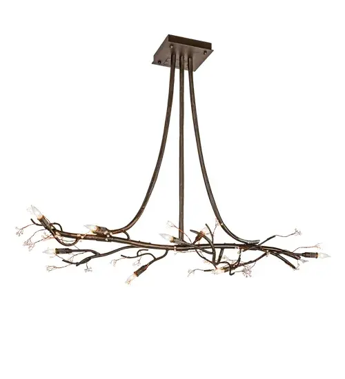 Like the branches of a tree in the cold winter woods. The Winter Solstice chandelier is an abstract expression of light. Delicate Clear Glass Tulip Accents abound and complement Oil Rubbed Bronze finished branches that embrace beautiful ambient light shines from eight customer supplied E12 base lamps. Custom crafted in our 180;000 square foot manufacturing facility in Yorkville; NY. Candlelight colors; chandelier styles and sizes can be customized. UL and cUL listed for dry and damp locations. - alternate view