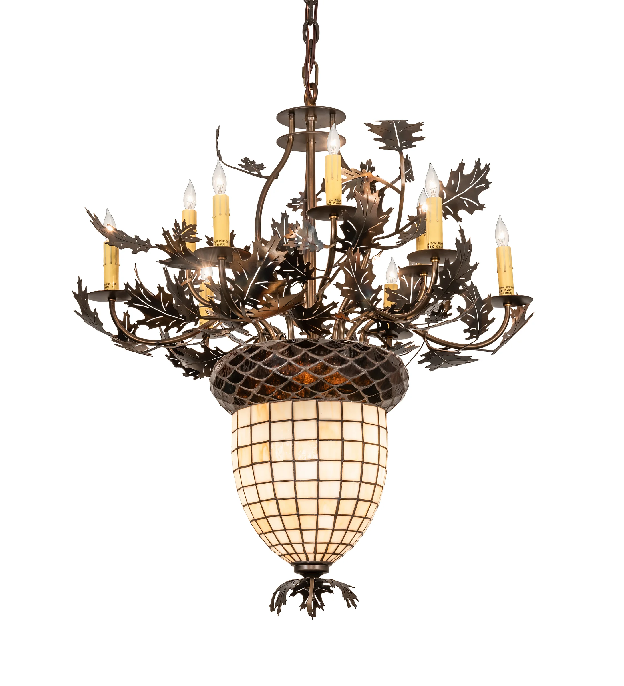 Oak Leaf & Acorn 11 Light Chandelier in Dark Burnished Antique Copper