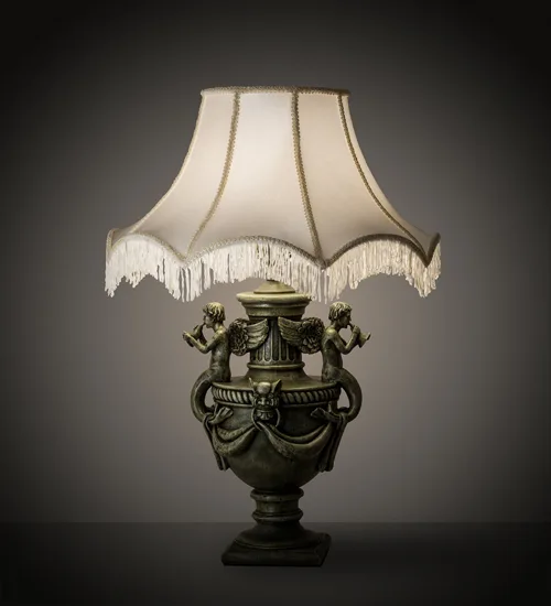 29" High Fabric & Fringe Twin Cherub Table Lamp