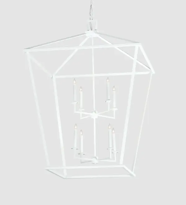 The material is Steel. The finish is Matte White. Collection: Kitzi Finish: Matte White Glass: White Width: 36.00" Height: 54.00" Length: 36.00" Weight: 30.00 lb Number of Bulbs: 8 Maximum Wattage: 60.00 W Bulb Type: BA9 Bulb Base: E12 Material: Steel Country of Origin: USA Safety Listing: Damp Safety Rating: Damp