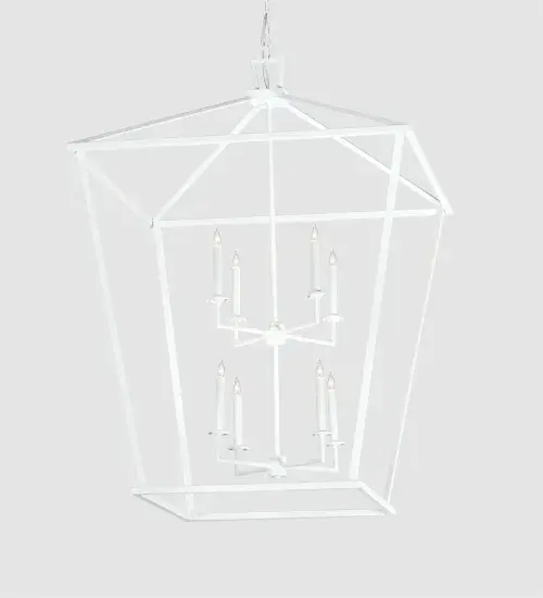 The material is Steel. The finish is Matte White. Collection: Kitzi Finish: Matte White Glass: White Width: 36.00" Height: 54.00" Length: 36.00" Weight: 30.00 lb Number of Bulbs: 8 Maximum Wattage: 60.00 W Bulb Type: BA9 Bulb Base: E12 Material: Steel Country of Origin: USA Safety Listing: Damp Safety Rating: Damp - alternate view