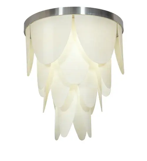 Like an enchanting flower budding with petals, this stunning lighting fixture appears to bloom with beautiful light. Curved Cre'me Carrare Idalight diffusers cascade downward and are complemented with a Brushed Stainless Steel finish. Energy efficient LEDs illuminate for high quality lighting and long life. The Kronick Flushmount is featured in our American made, American designed, handcrafted Commercial Lighting Collection. Manufactured in Yorkville, New York. UL and cUL listed for dry and damp locations. Collection: Kronick Finish: Brushed Stainless Steel Glass: Creme Carrare Idalight Width: 47.50" Height: 54.00" Length: 47.50" Weight: 128.00 lb Number of Bulbs: 12 Maximum Wattage: 7.00 W Bulb Type: MR16 Bulb Base: GU10 Light Source: LED Material: Stainless Steel/Steel Country of Origin: USA Safety Listing: Damp Safety Rating: Damp LED