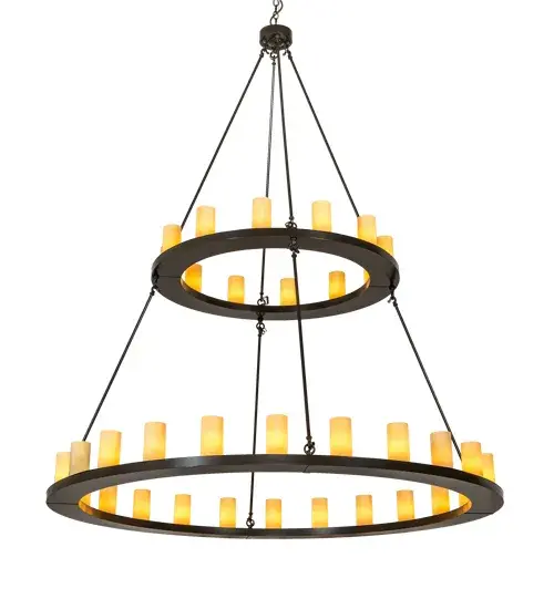 Blending an elegant style with a classic, distinguished look... This massive Loxley chandelier is custom-crafted with 36 Tawnyrock Idalight Cylindres, providing beautiful ambient lighting. These illuminating elements are perched on a sturdy ring, which is enhanced with a Timeless Bronze finish. The luxurious custom-crafted fixture is ideal for illuminating ballrooms, dining areas, lobbies, entryways, and other residential, hospitality, and commercial spaces. The overall height ranges from 93 to 212 inches, as the stem can be cut on location to meet your specific requirements. The Loxley 36 Light Two Tier Chandelier is part of our American-made, American-designed, handcrafted Loxley Lighting Collection. This fixture is manufactured in Yorkville, New York, and is UL and cUL listed for use in dry and damp locations. The Loxley Collection features various chandeliers, pendants, and wall sconces designed with sturdy rings accented with faux candlelights or cylindrical elements. Many of these fixtures make great statement pieces for large spaces and can be customized with your choice of size, finish, and lamping. Collection: Loxley Finish: Timeless Bronze Glass: Tawnyrock Idalight Width: 72.00" Height: 93.00" Length: 72.00" Weight: 125.00 lb Number of Bulbs: 36 Maximum Wattage: 40.00 W Bulb Type: T10 Bulb Base: E26 Material: Steel Country of Origin: USA Safety Listing: Damp Safety Rating: Damp - alternate view