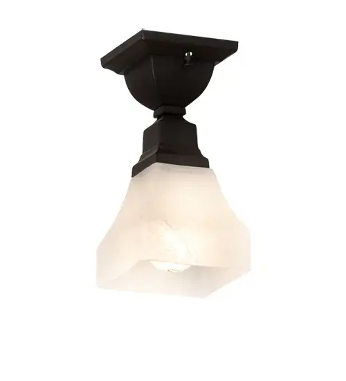 This classic Bungalow design embodies the ideal of the American home. The casual; cozy look of this White Alabaster Swirl Glass shade is complemented with a Flat Black finish; making this handsome ceiling fixture suitable for countless applications. The ceiling fixture is ideal for aligning them in groups to illuminate closets; pantries; islands; hallways and other residential and hospitality spaces from Grand Rapids; Michigan; to Mobile; Alabama; and Glendale; California. The Bungalow Alabaster Swirl Flushmount is included in our American-made; American-designed; handcrafted Mission Lighting Collection and manufactured in Yorkville; New York. The fixture is UL and cUL listed for dry and damp locations. - alternate view