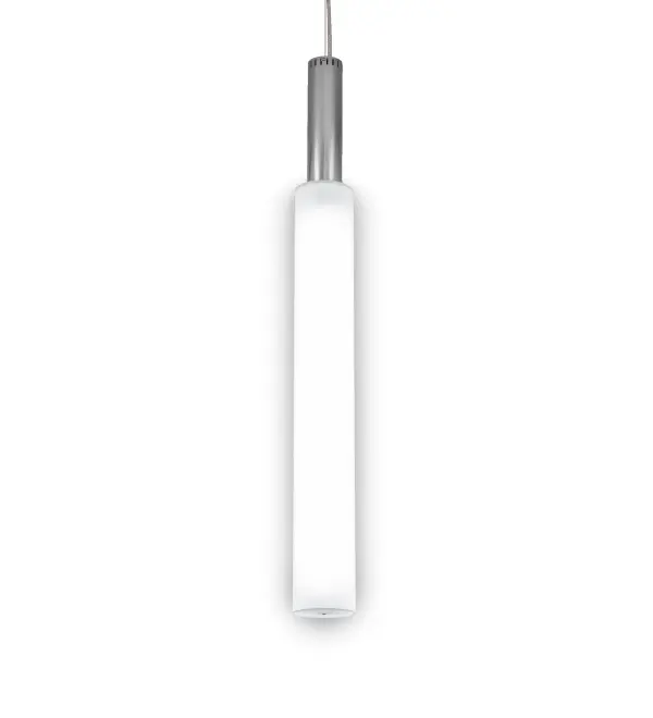 This stunning ceiling pendant features a cylindrical-shaped frame and hardware offered in an Extreme Chrome finish. The sleek luminaire is enhanced with a Statuario Idalight lens; which illuminates with Integral LEDs for high-quality; energy-efficient; long-lasting performance. The mini pendant can be placed in groups to illuminate a bar; dining table; counter; or island in homes; lounges; and restaurants. The overall height ranges from 50 to 97 inches; as the cord can be adjusted on location. The Cilindro Fenykard Mini Pendant is included in our American-made; American-designed; handcrafted Modern Lighting Collection and manufactured in Yorkville; New York. The fixture is UL and cUL listed for dry and damp locations.