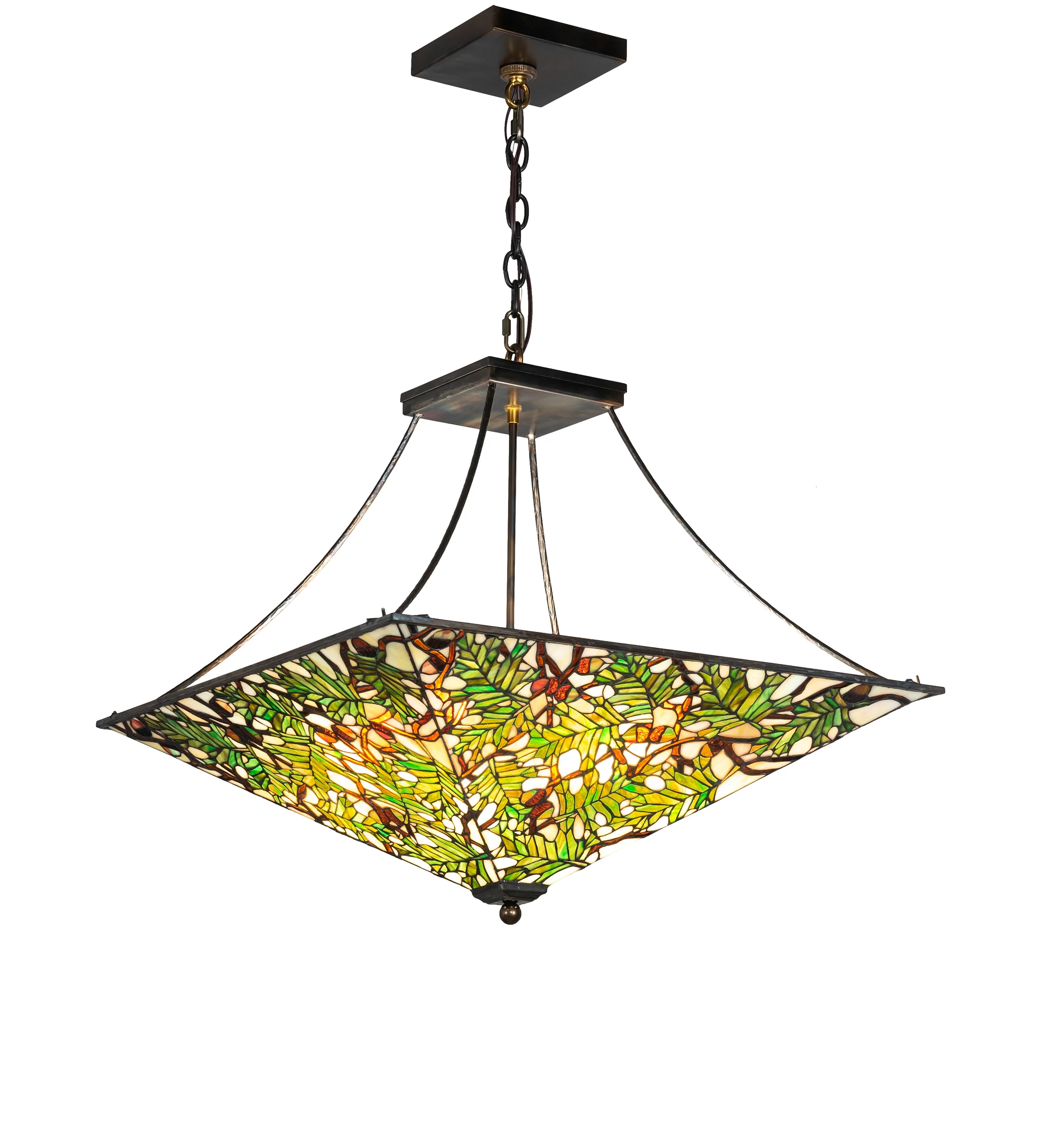 Acorn & Oak Leaf Eight Light Pendant in Light Burnished Antique Copper