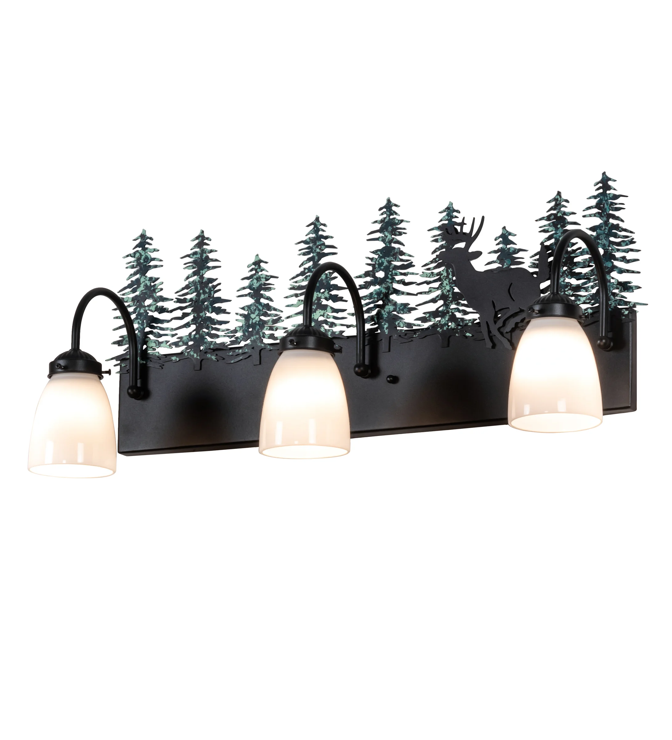 Deer Three Light Vanity in Textured Black/Green Trees