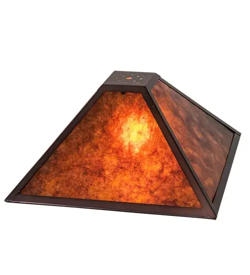 Simple, clean lines and geometric shapes are the hallmarks of the Mission style. This stunning Amber Mica shade is complemented with a frame offered in a Mahogany Bronze finish. The shade can be paired with a base to create a lamp or matched with hardware to build a ceiling fixture in fine homes and other spaces from Biltmore, North Carolina, to Dumbarton Oaks in Washington, DC, to Montecito, California. The Mission Prime Shade is included in our American-made, American-designed, handcrafted Mission Lighting Collection and manufactured in Yorkville, New York. Collection: Mission Finish: Mahogany Bronze Glass: Amber Mica Width: 20.00" Height: 7.00" Length: 14.00" Weight: 1.50 lb Country of Origin: CHINA Safety Rating: Dry