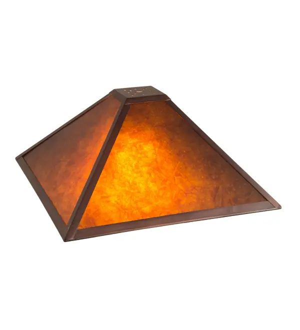 Simple; clean lines and geometric shapes are the hallmarks of the Mission style. A frame in a Mahogany Bronze finish complements this sleek Amber Mica shade. This shade pairs well with a base to create a table lamp or matches with hardware to create a ceiling pendant. The Mission Prime Shade is included in our American-made; American-designed; handcrafted Mission Lighting Collection and is manufactured in Yorkville; New York.