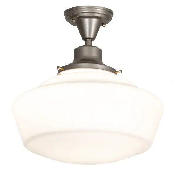 The Revival Schoolhouse glass reflects an authentic classic design. A perfectly formed shade is handcrafted of White Opal Schoolhouse Glass with rich artisanship and style. Originally used in private residences; schools; galleries and libraries; this Schoolhouse electrical reproduction pendant will illuminate a broad range of interiors today. The Brass constructed pendant is enhanced with a Nickel finish. Diffuser colors; metal finishes and fixture sizes can be customized to your needs. UL and cUL listed for dry and damp locations. 220V. Use 272015 for 120V.