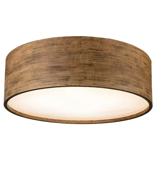Offering sophistication with a distinctive rustic look. This Cilindro ceiling fixture reveals a curvaceous metal frame finished in Old Distressed Wood. The fixture delivers beautiful ambient illumination with a round Statuario Idalight diffuser. The Cilindro Flushmount is featured in our American made; American designed; handcrafted Contemporary Rustic Lighting Collection. Manufactured in Yorkville; New York. UL and cUL listed for dry and damp locations. - alternate view