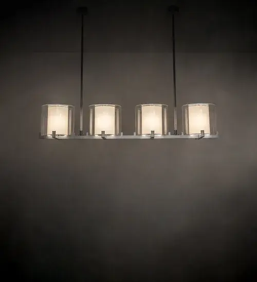 The Crawford Oblong Pendant features a dozen exquisite Crystal Idalight Cylindres that reveal Eggshell Textrene diffusers. The four shades are perched handsomely on the sleek architectural metal crossbar finished in Nickel. Ideal for illuminating kitchen islands; dining tables; counters and bars. The extensive Crawford Pendant is Domestically Produced in the USA at our Yorkville; NY manufacturing facility. Customize lantern colors; metal finishes and fixture sizes. UL and cUL listed for dry and damp locations.