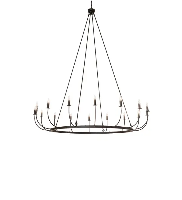 A mesmerizing array of 16 complementary faux candlelights perched on smooth bobeches adorn this sturdy ring. The fixture hardware is enhanced with an Oil Rubbed Bronze finish. The massive yet delicate chandelier provides beautiful ambient lighting for great rooms and entryways in residential and hospitality settings from Tallahassee, Florida, to Knoxville, Tennessee, to Grand Prairie, Texas. This unique lighting design is featured in a stunning Oil Rubbed Bronze finish. The overall height ranges from 118 to 236 inches as the chain easily adjusts in the field to meet your exact specifications. The Naomi 16 Light Chandelier?is included in our American-made, American-designed, handcrafted Traditional Collection and manufactured in Yorkville, NY. It is UL & cUL listed for dry and damp locations. Collection: Naomi Finish: Oil Rubbed Bronze Width: 96.00" Height: 118.00" Length: 96.00" Weight: 80.00 lb Number of Bulbs: 16 Maximum Wattage: 60.00 W Bulb Type: CA10 Bulb Base: E26 Material: Steel Country of Origin: USA Safety Rating: Damp