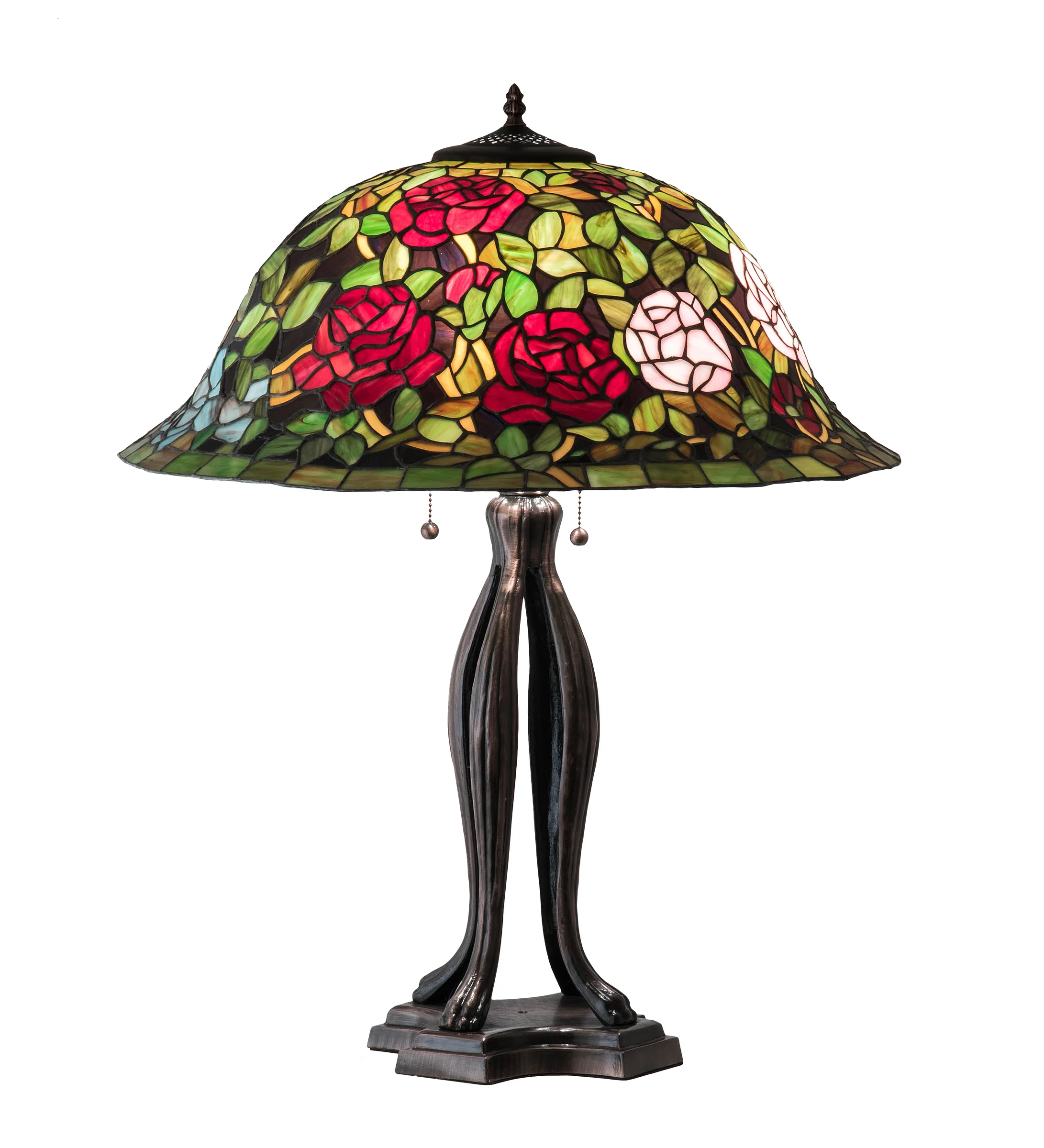 Tiffany Rosebush Three Light Table Lamp in Mahogany Bronze