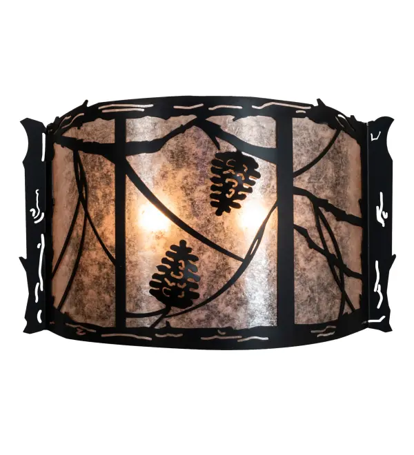 Listen closely. You can almost hear the soft whisper of the Pine branches as they dance in the wind. Enjoy the ambiance of beautiful light diffused through the Silver Mica lens which features stunning pinecone and pine branch designs. Hand finished in a handsome Solar Black. Handcrafted in our 180;000 square foot manufacturing facility in Yorkville; New York. Diffuser colors; metal finishes and fixture sizes can be customized to your needs. UL and cUL listed for dry and damp locations.