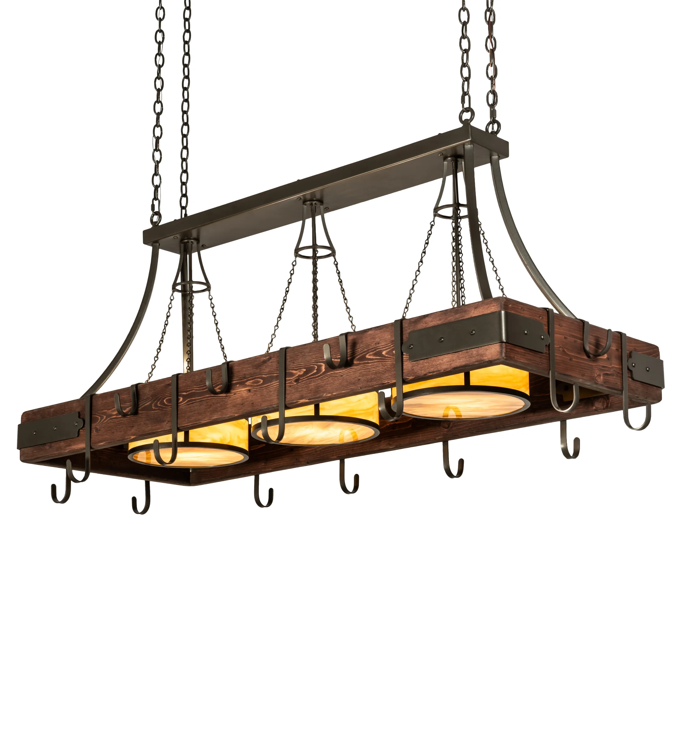 Steamboat Three Light Pot Rack in Red Mahogany On Pine