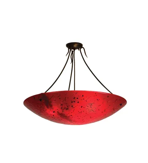 Say molto bello to the Luce Rossa Red hot dish; sprinkled with chips and streamers of glass on this Metro Fusion inverted pendant fixture. The shade fused and formed in a hot kiln and suspended from hardware finished in Black powder coat. Designed and created by Meyda artists and craftsmen; a fun contemporary fixture for your pleasure.