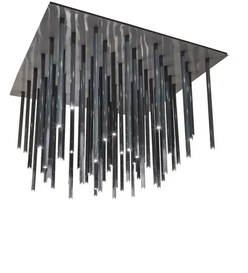 This massive, elegant pendant features a dazzling array of 61 cascading Alpha Gray finished cylinders that adhere to a square canopy above. Like shining stars overhead, each element emits dramatic beams of warm ambient light. The massive pendant is perfect for foyers, lobbies, reception areas, and other spaces in large residences, hotels, and restaurants, from Boston, Massachusetts, New York, New York, to San Francisco, California. The Fasci di luce Flushmount is featured in our American-made, American-designed, handmade Modern Lighting Collection and manufactured in Yorkville, New York. UL and cUL listed for dry and damp locations. Featured in The Victor residential tower in Dallas, Texas, which was designed by MaRS Culture of Houston, Texas. Collection: Fasci Di Luce Finish: Alpha Gray Glass: Grey Width: 254.50" Height: 132.00" Length: 180.00" Weight: 950.00 lb Number of Bulbs: 61 Maximum Wattage: 7.00 W Bulb Type: MR16 Bulb Base: E26 Light Source: LED Material: Steel Country of Origin: USA Safety Rating: Damp LED